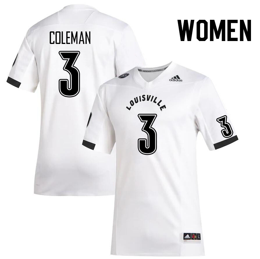 Women #3 Kevin Coleman Louisville Cardinals College Football Jerseys Stitched Sale-White - Click Image to Close